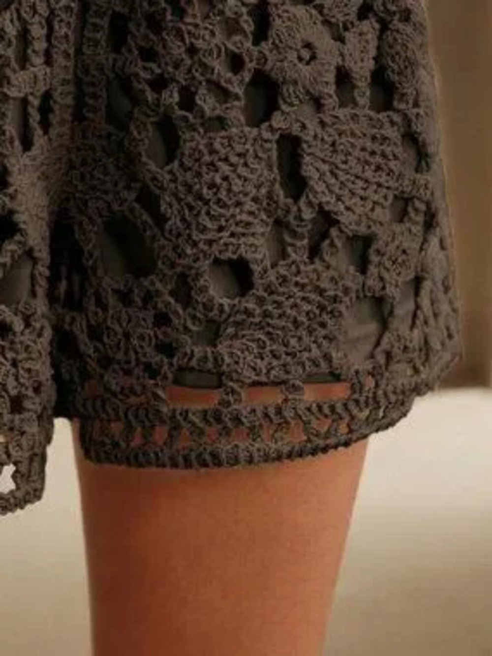 ZARA Coffee Brown Casual Women's Crochet Knit Hollow Out Shorts
